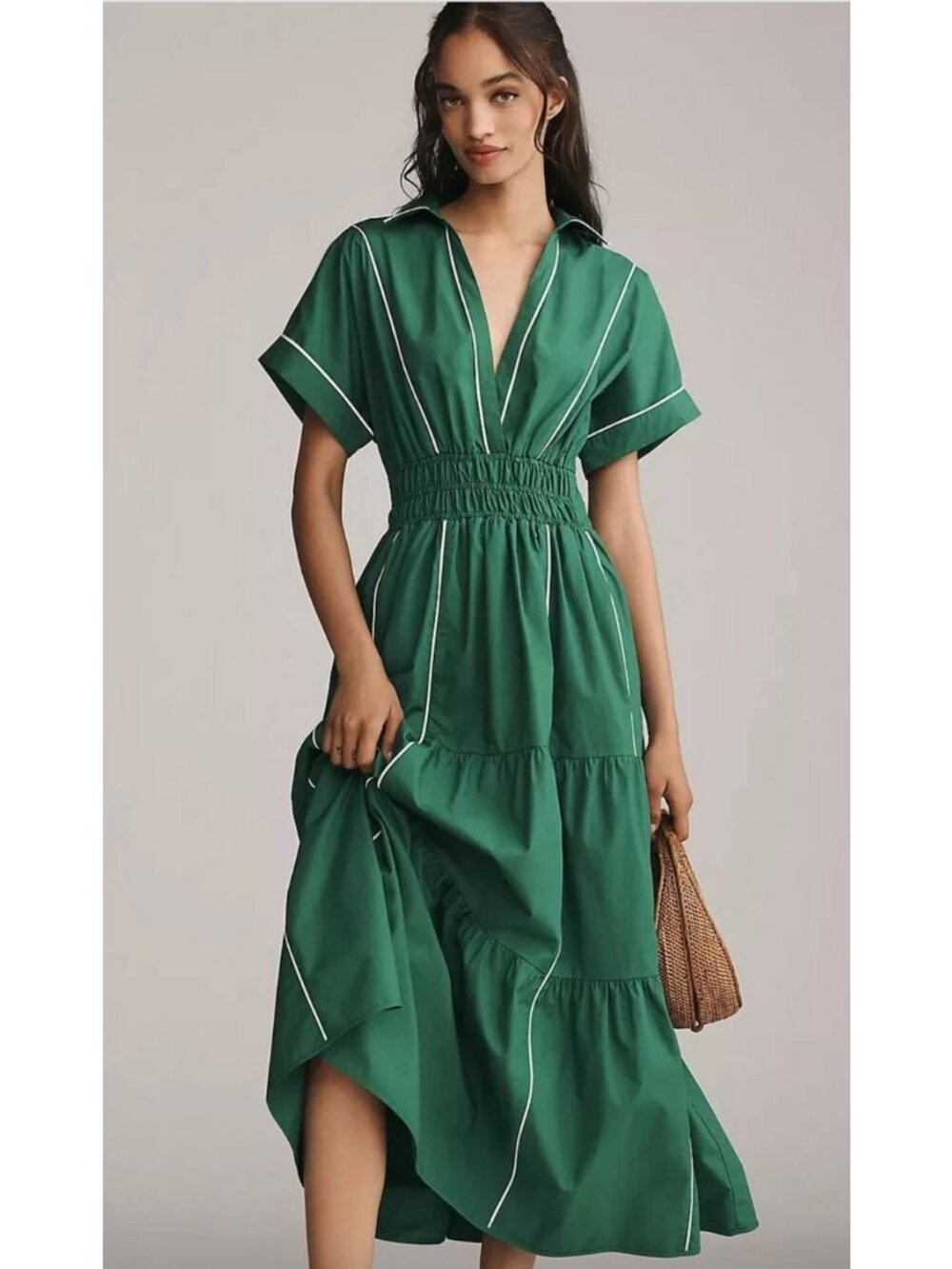 Anthropologie Somerset Maxi Dress Size XL Green Collared - Picture 5 of 6
